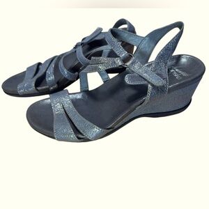 Stylish Bluish Silver Leather Wedge Sandals